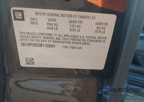 2011 Chevrolet Impala Ls z USA, uszkodzony, nr VIN 2G1WF5EK3B1130841